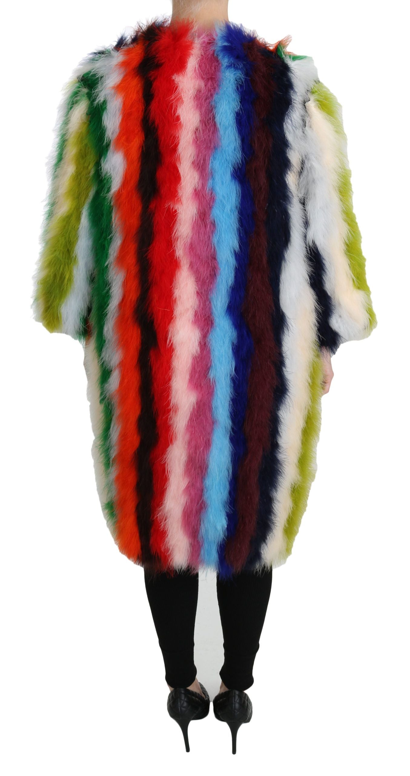 Dolce & Gabbana Elegant Multicolor Feather Long Coat Jacket