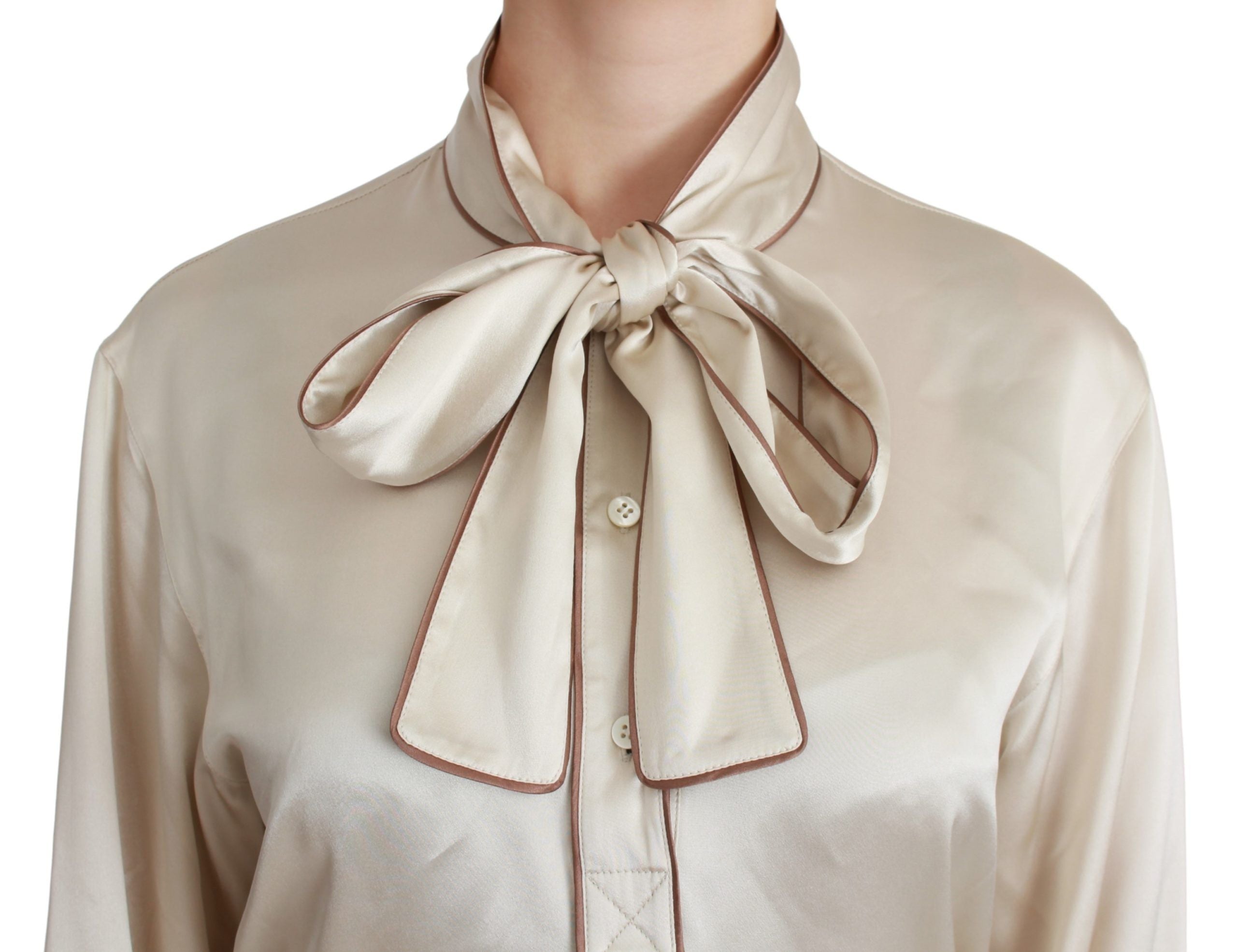 Dolce & Gabbana Elegant Beige Silk Satin Blouse with QUEEN Embroidery