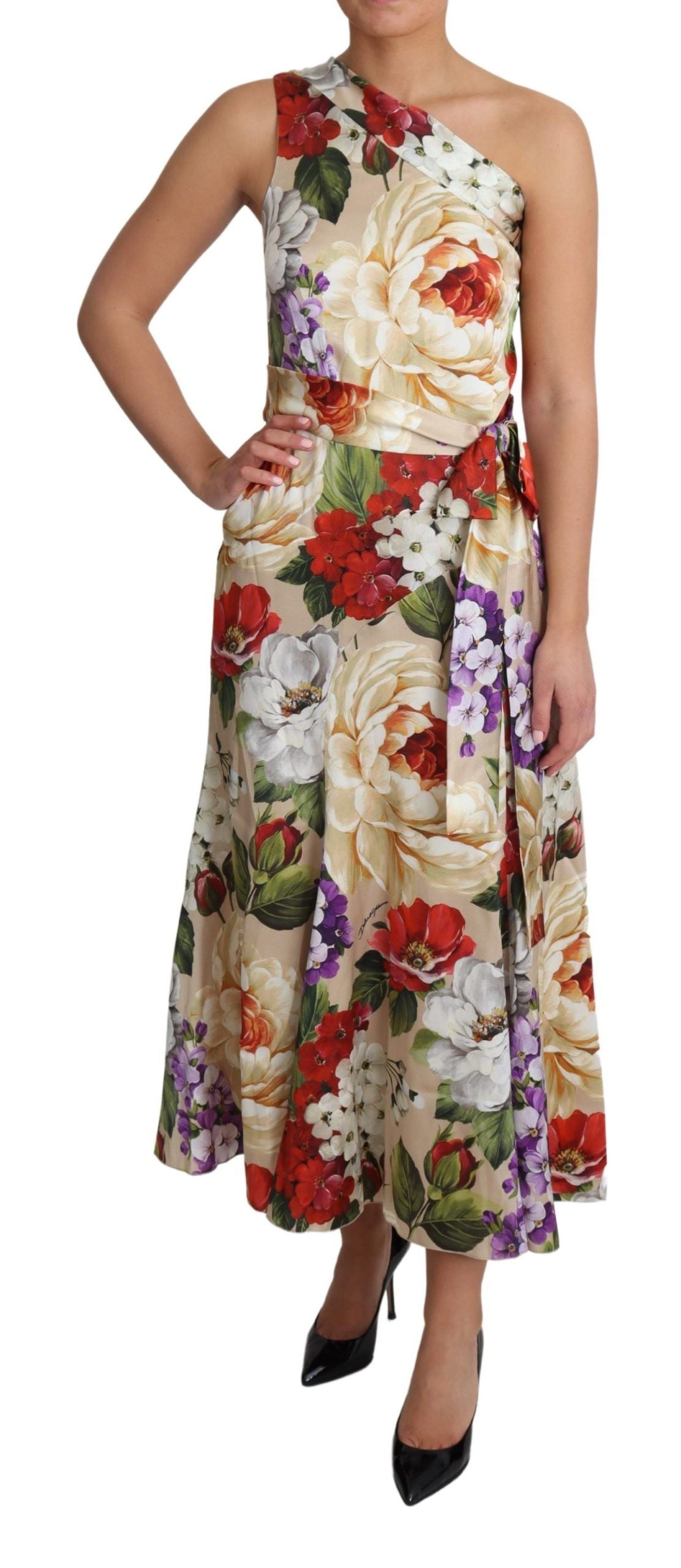 Dolce & Gabbana Elegant One-Shoulder Floral Silk Maxi Dress