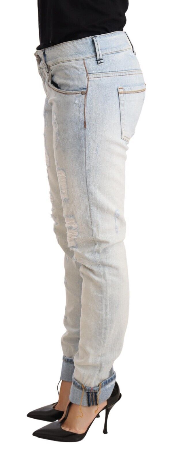 Acht Chic Light-blue Folded Hem Denim Jeans