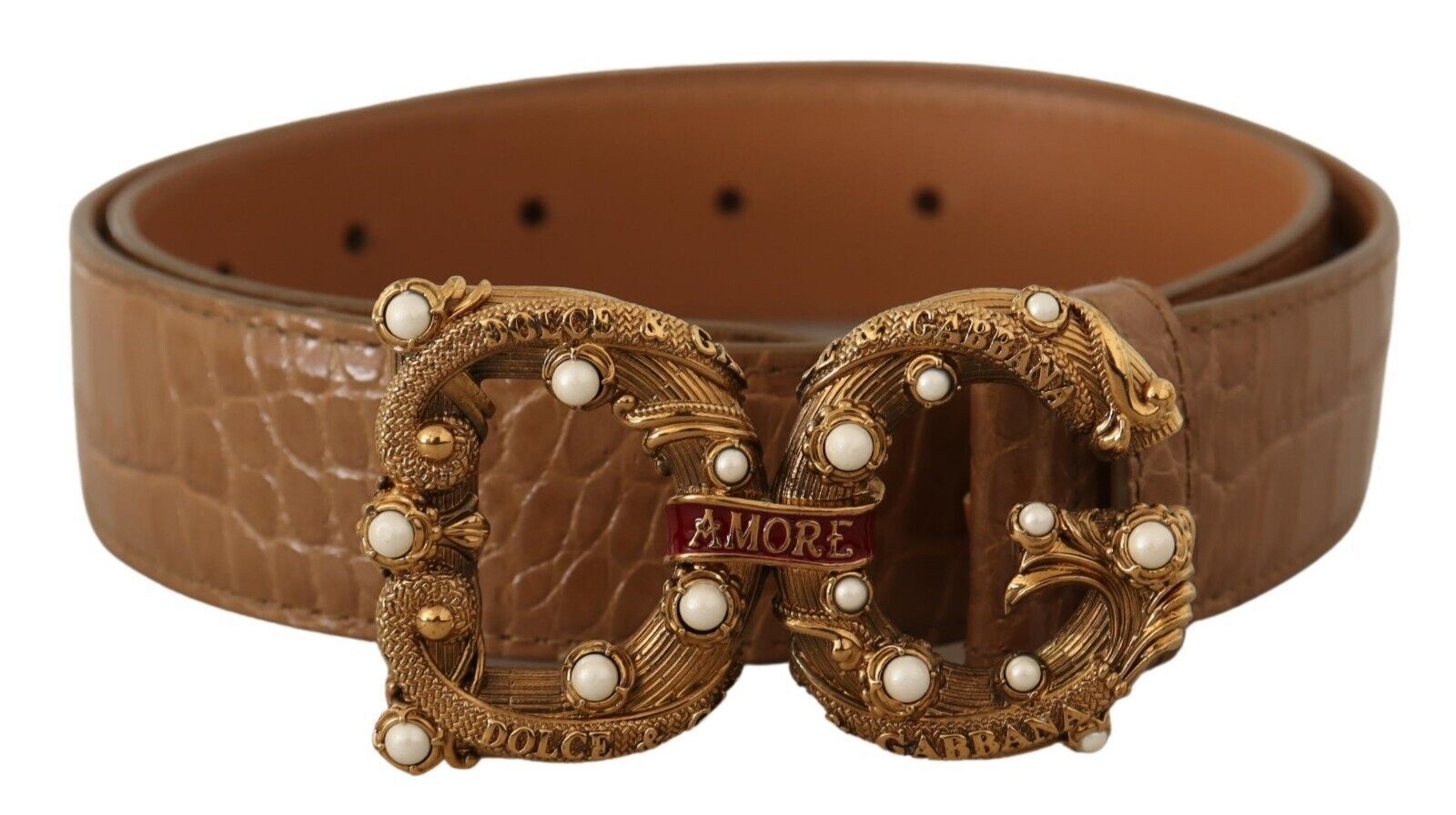 Dolce & Gabbana Elegant Croco Leather Amore Belt with Pearls