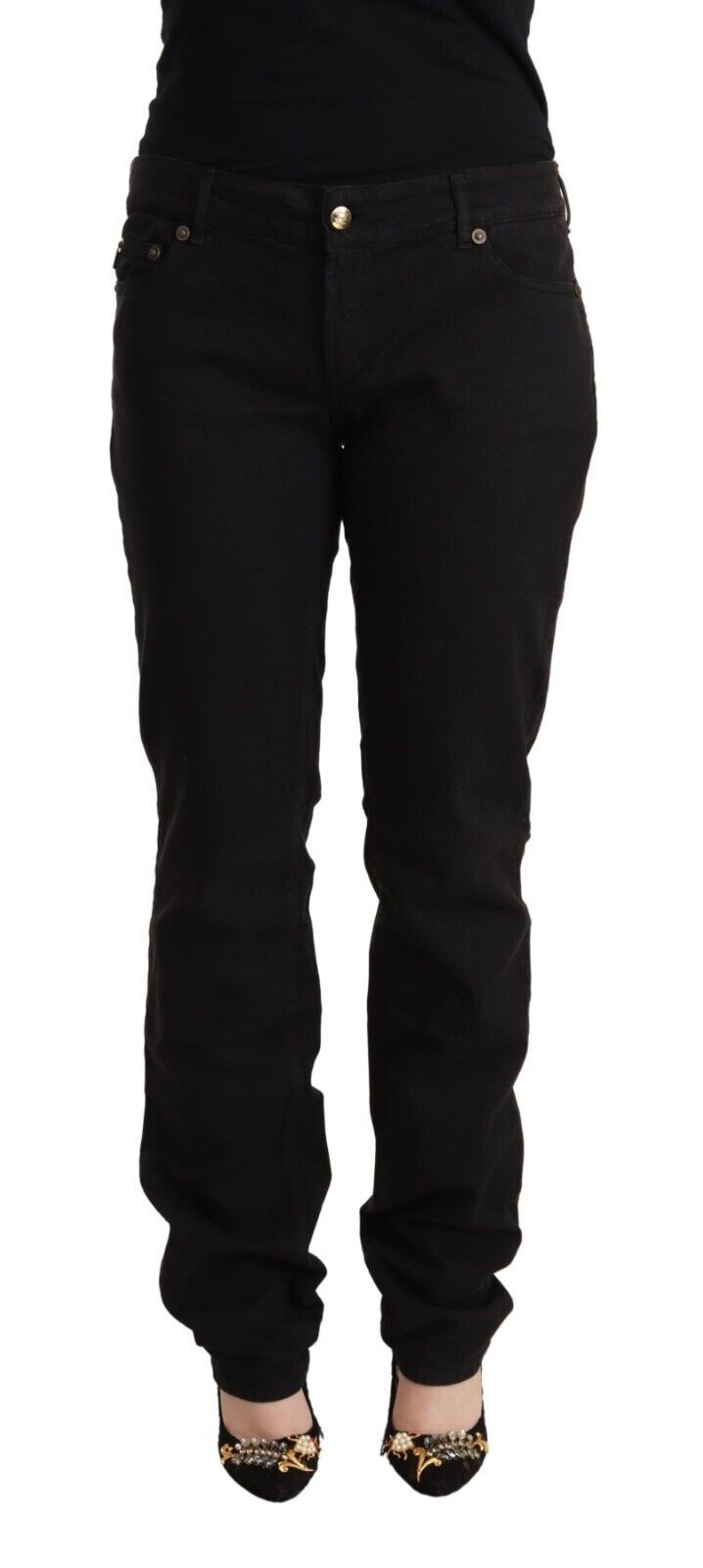 Just Cavalli Sleek Mid-Waist Slim Fit Black Jeans