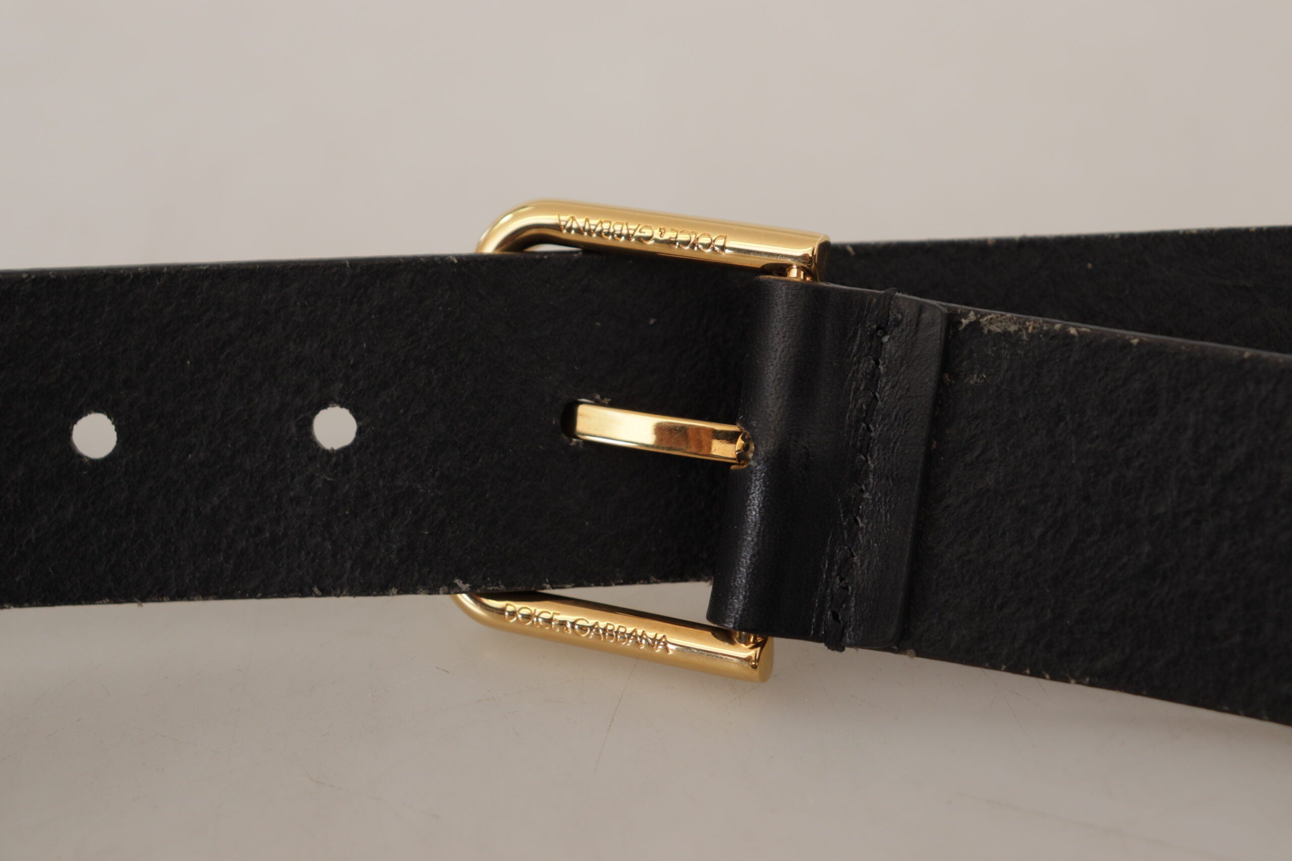 Dolce & Gabbana Elegant Black Leather Belt with Gold-Tone Buckle