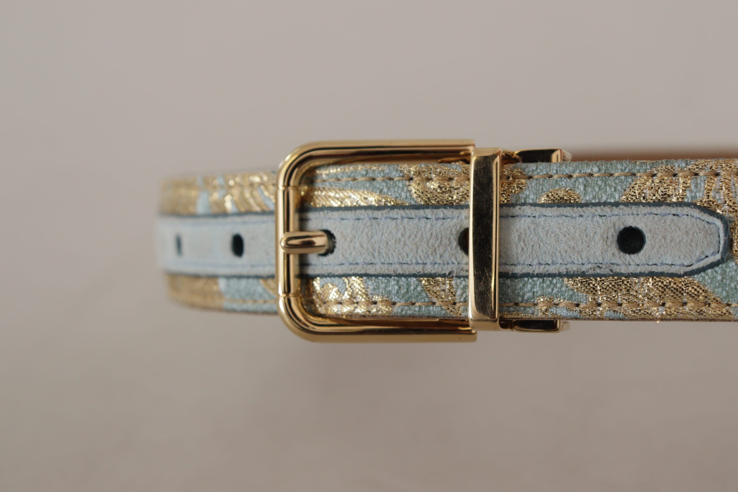 Dolce & Gabbana Elegant Light Blue Leather Belt with Gold Buckle