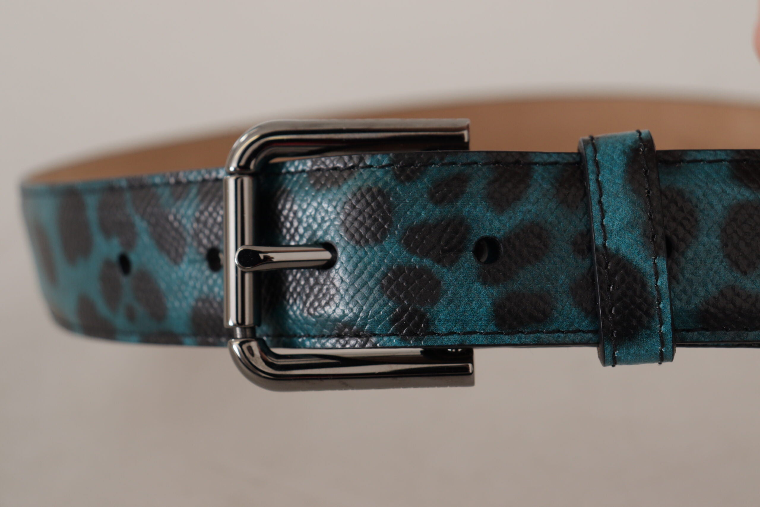 Dolce & Gabbana Engraved Logo Leather Belt in Blue Green