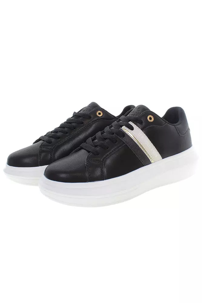 U.S. POLO ASSN. Chic Black Lace-Up Sneakers with Contrast Detailing