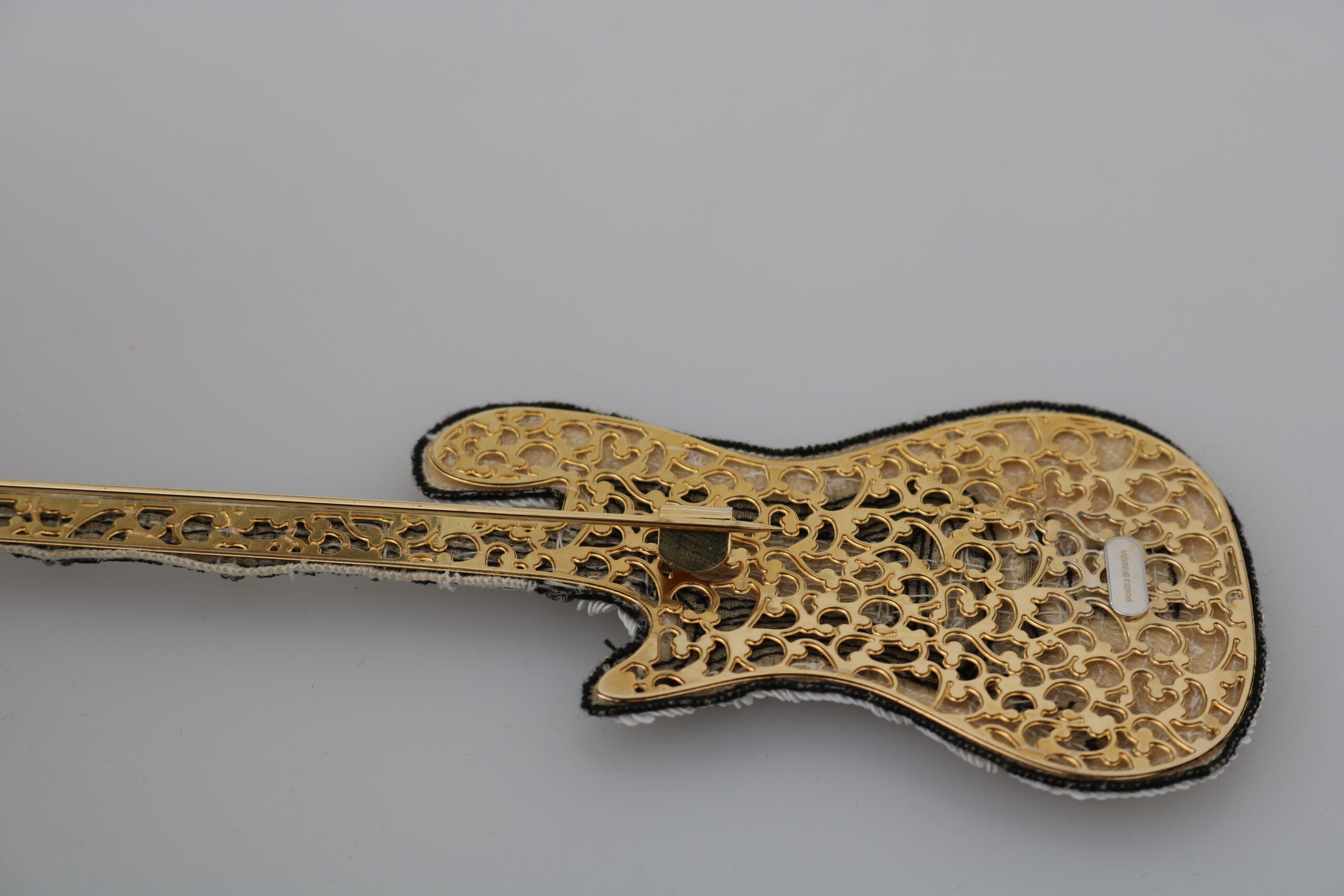 Dolce & Gabbana Gold Sequined Guitar Pin Brooch