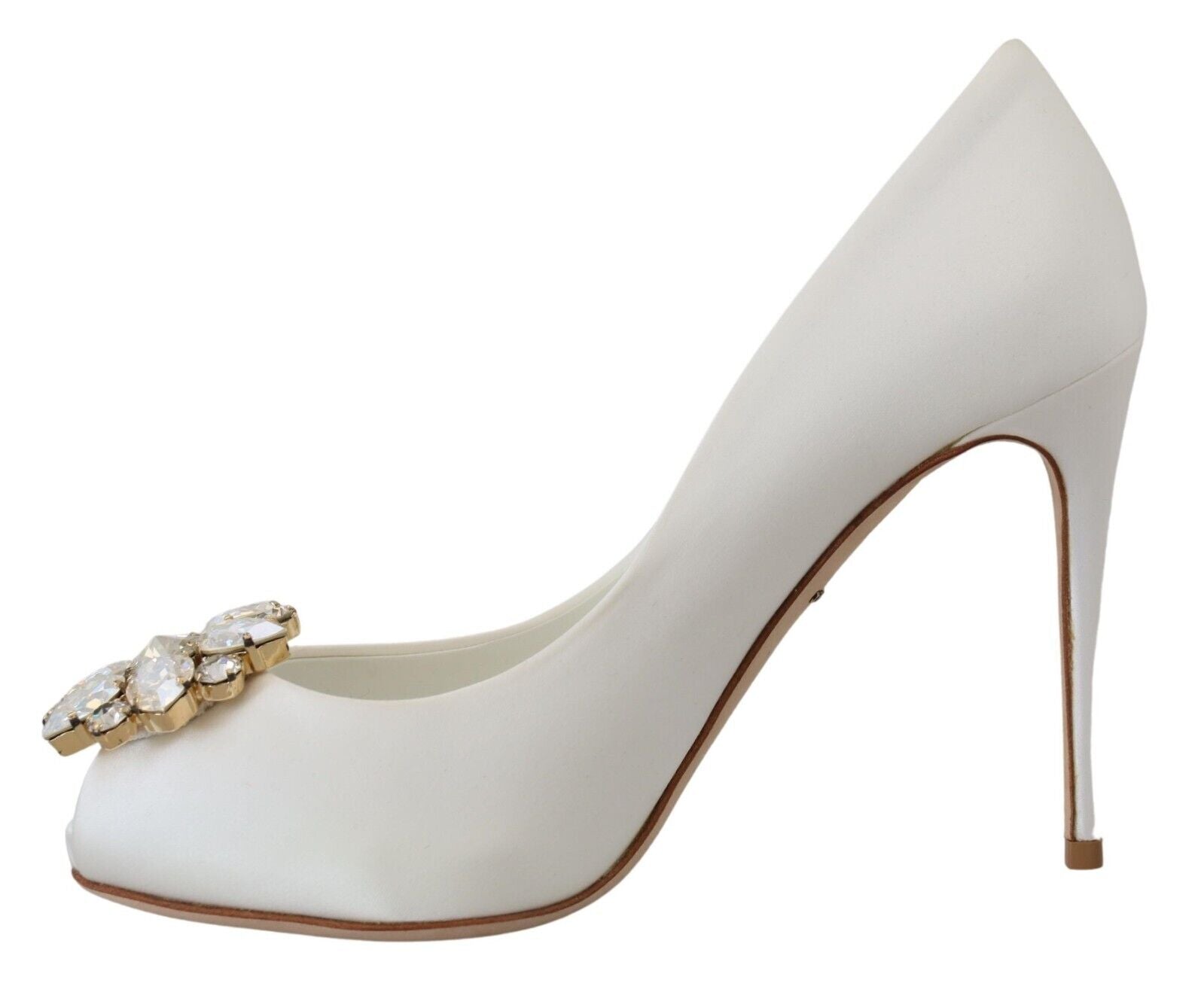 Dolce & Gabbana Crystal-Embellished White Peep Toe Heels