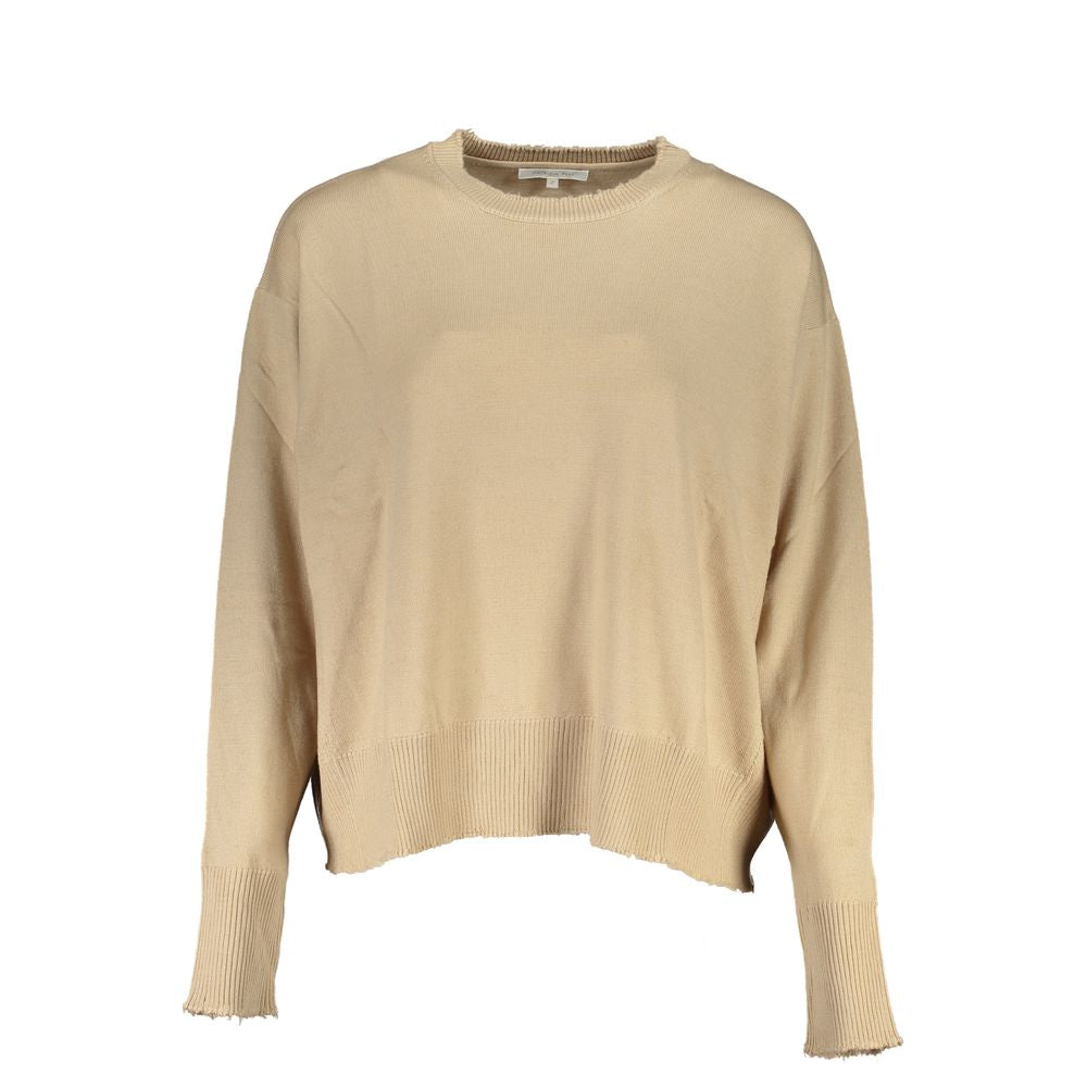 Patrizia Pepe Chic Beige Crew Neck Sweater with Contrast Details