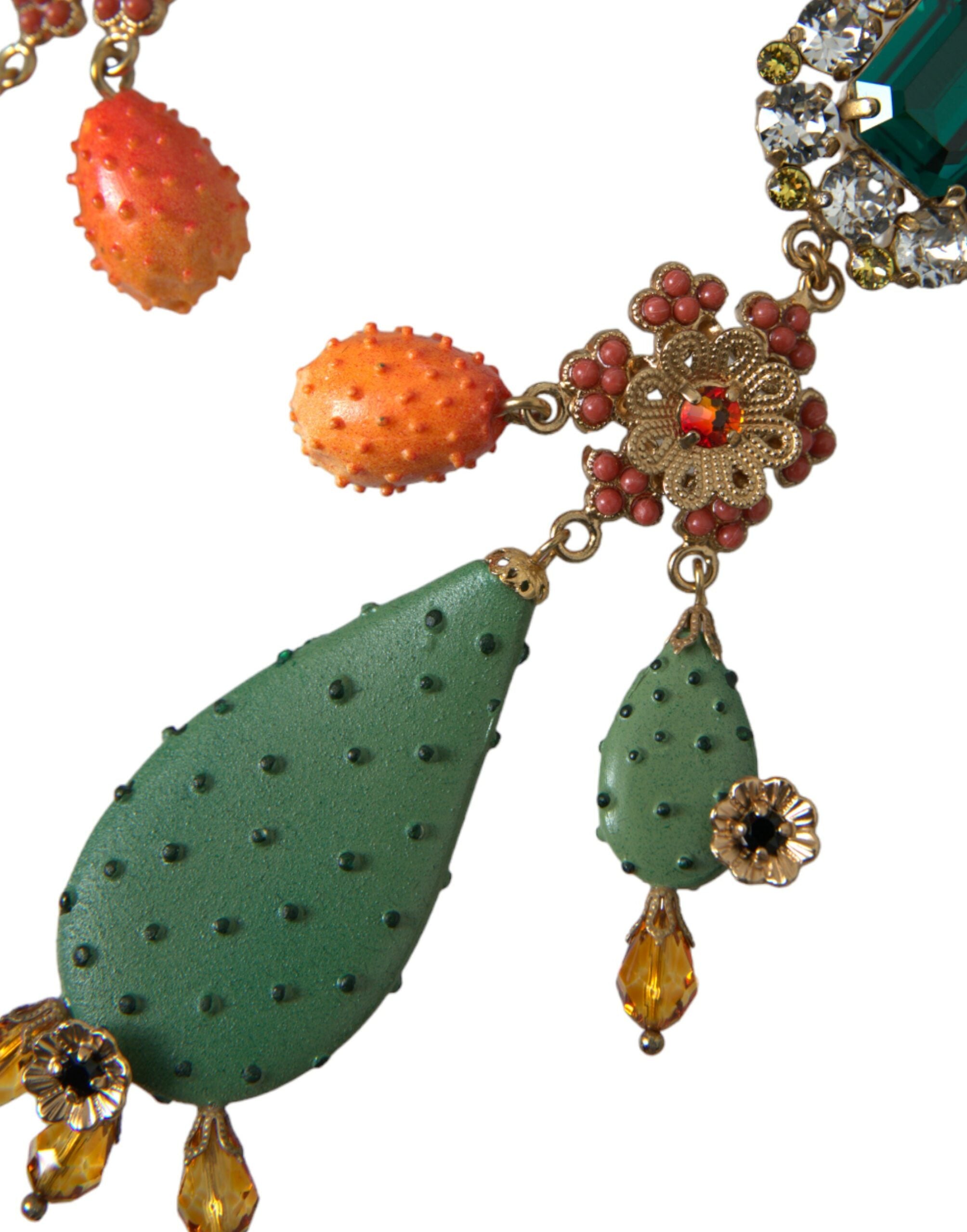 Dolce & Gabbana Green Cactus Crystal Clip On Jewelry Dangling Earrings