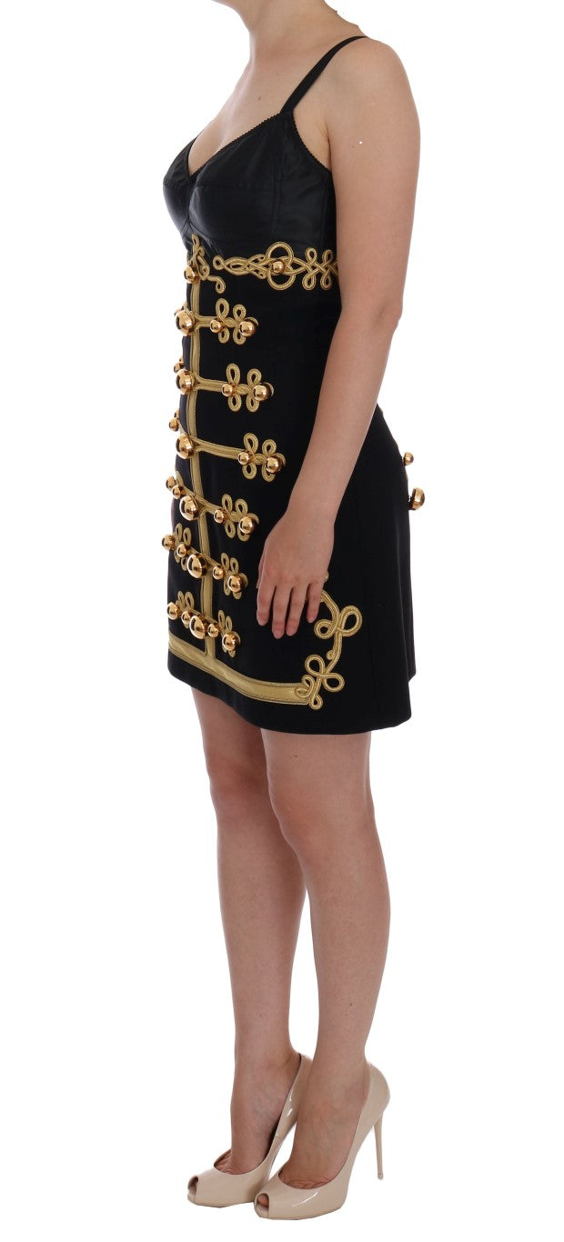 Dolce & Gabbana Elegant Black A-Line Sleeveless Dress with Gold Details