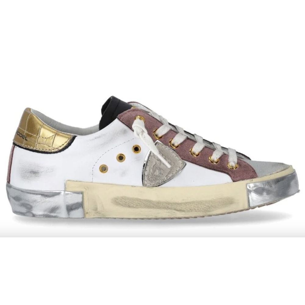 Philippe Model Elegant White Leather Sneakers with Suede Accents