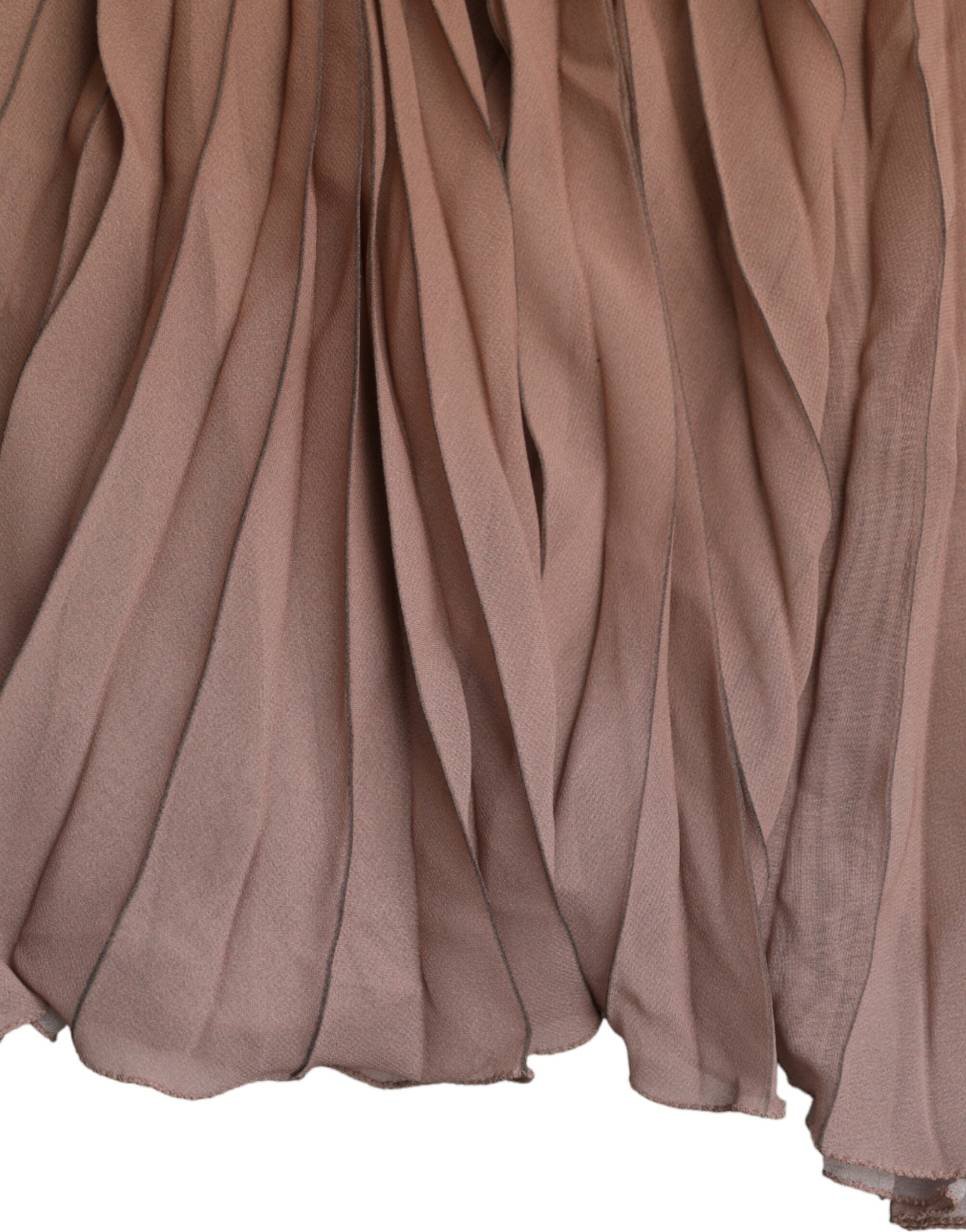 Dolce & Gabbana Brown Polyester Pleated High Waist Midi Skirt