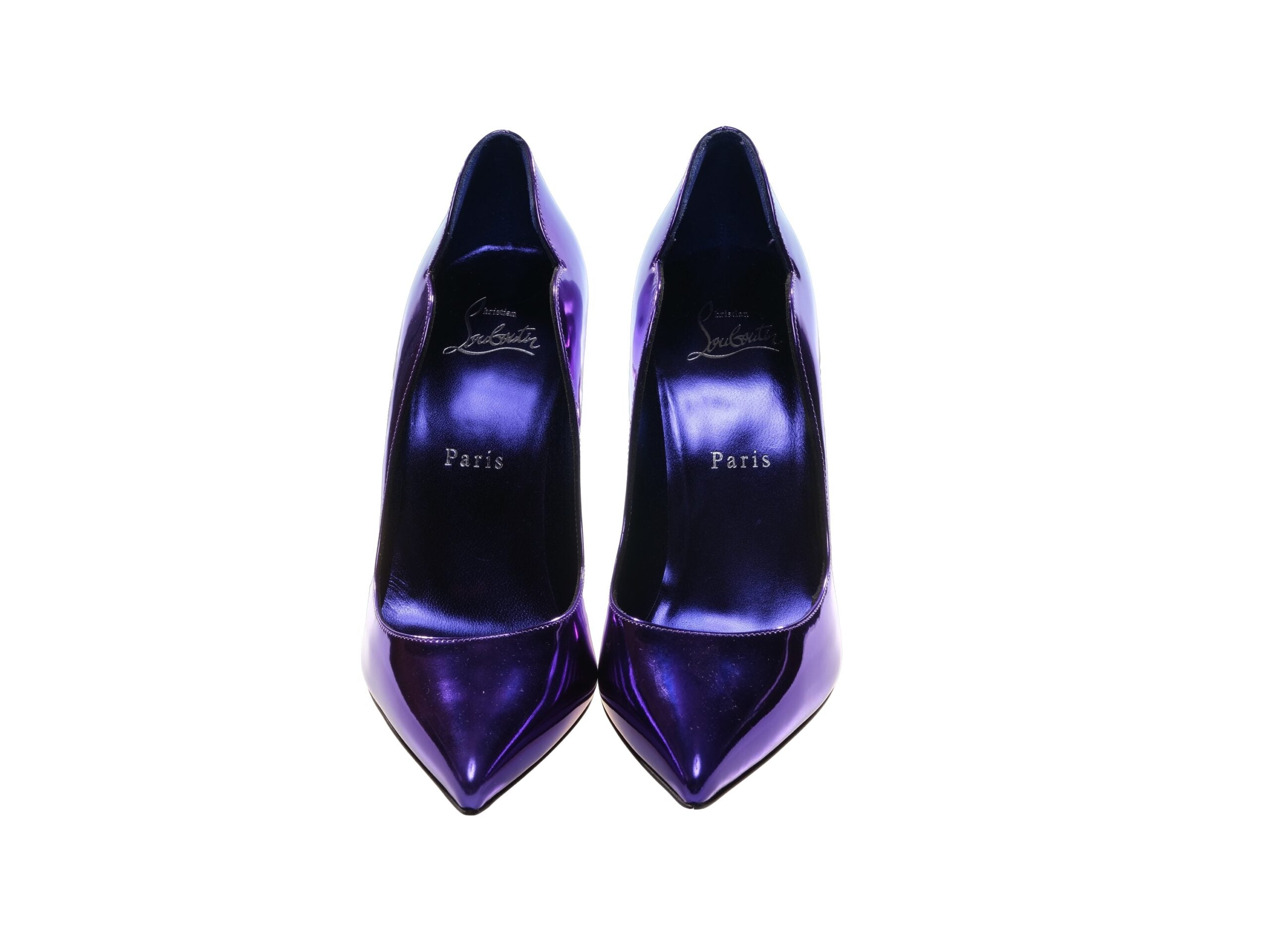 Christian Louboutin Hot Chick 100 Purple Mirrored Patent Leather High Heel Pumps