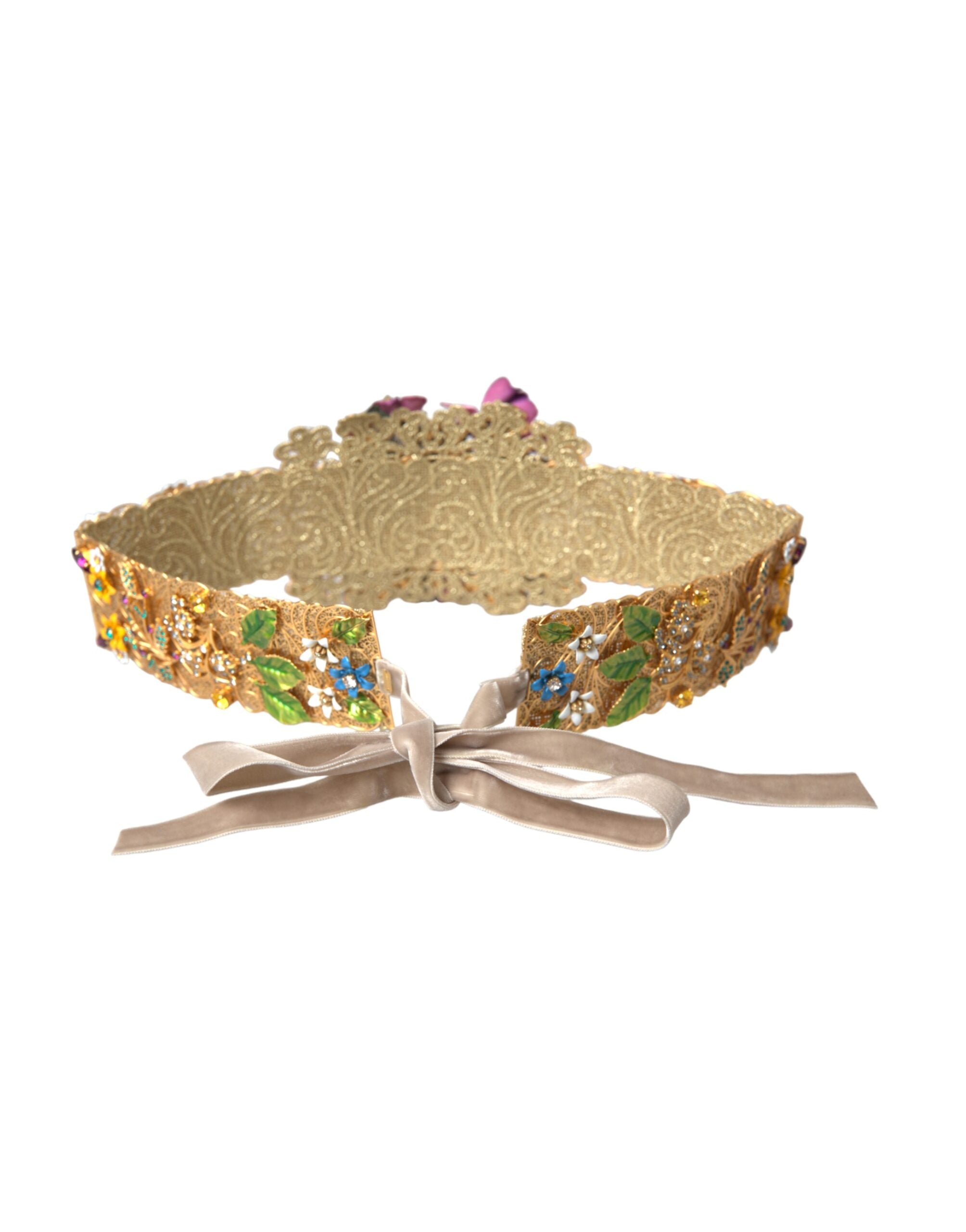 Dolce & Gabbana Multicolor Embellished Floral Crystal Wide Waist Belt