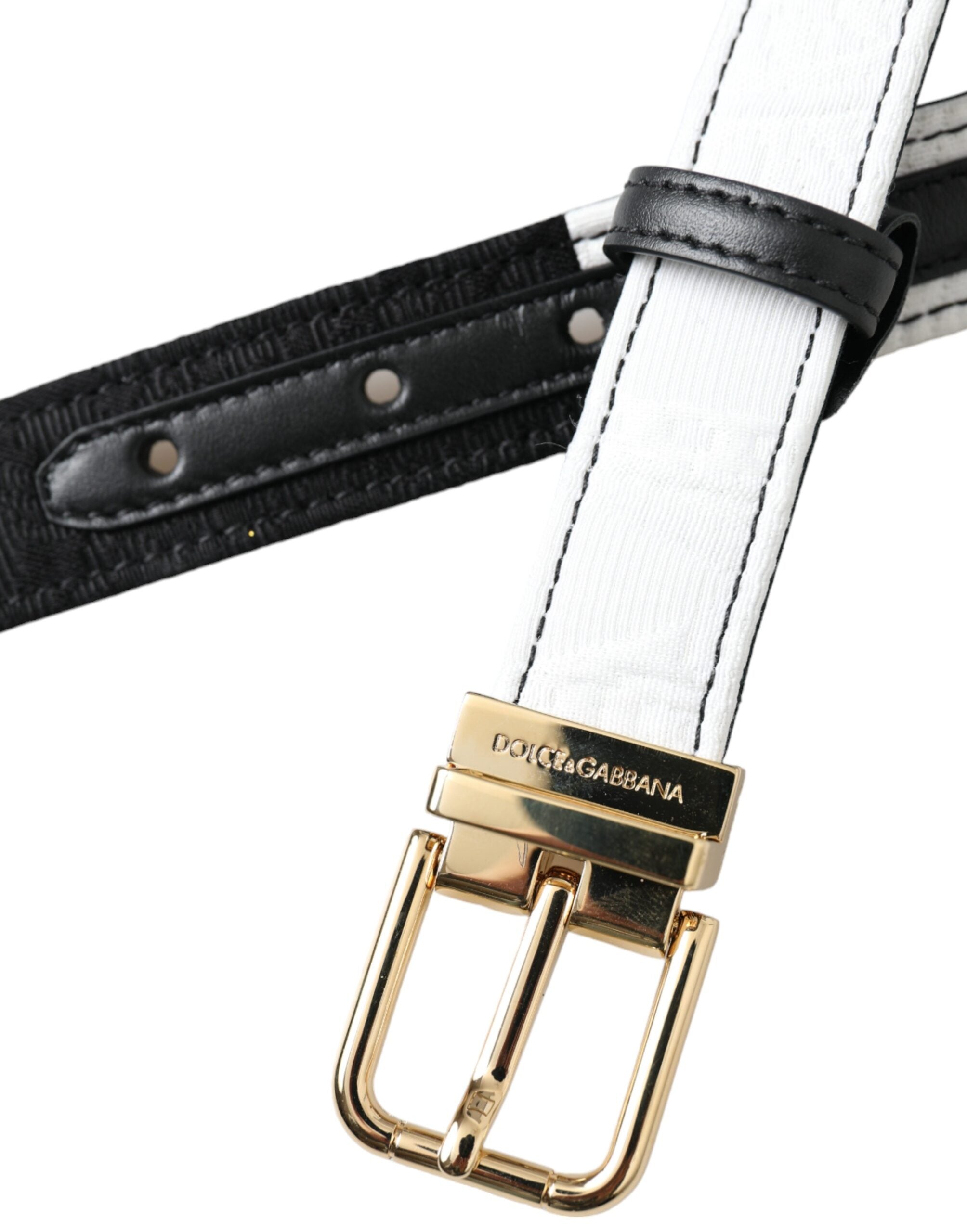 Dolce & Gabbana Black White Patchwork Gold Metal Buckle Belt