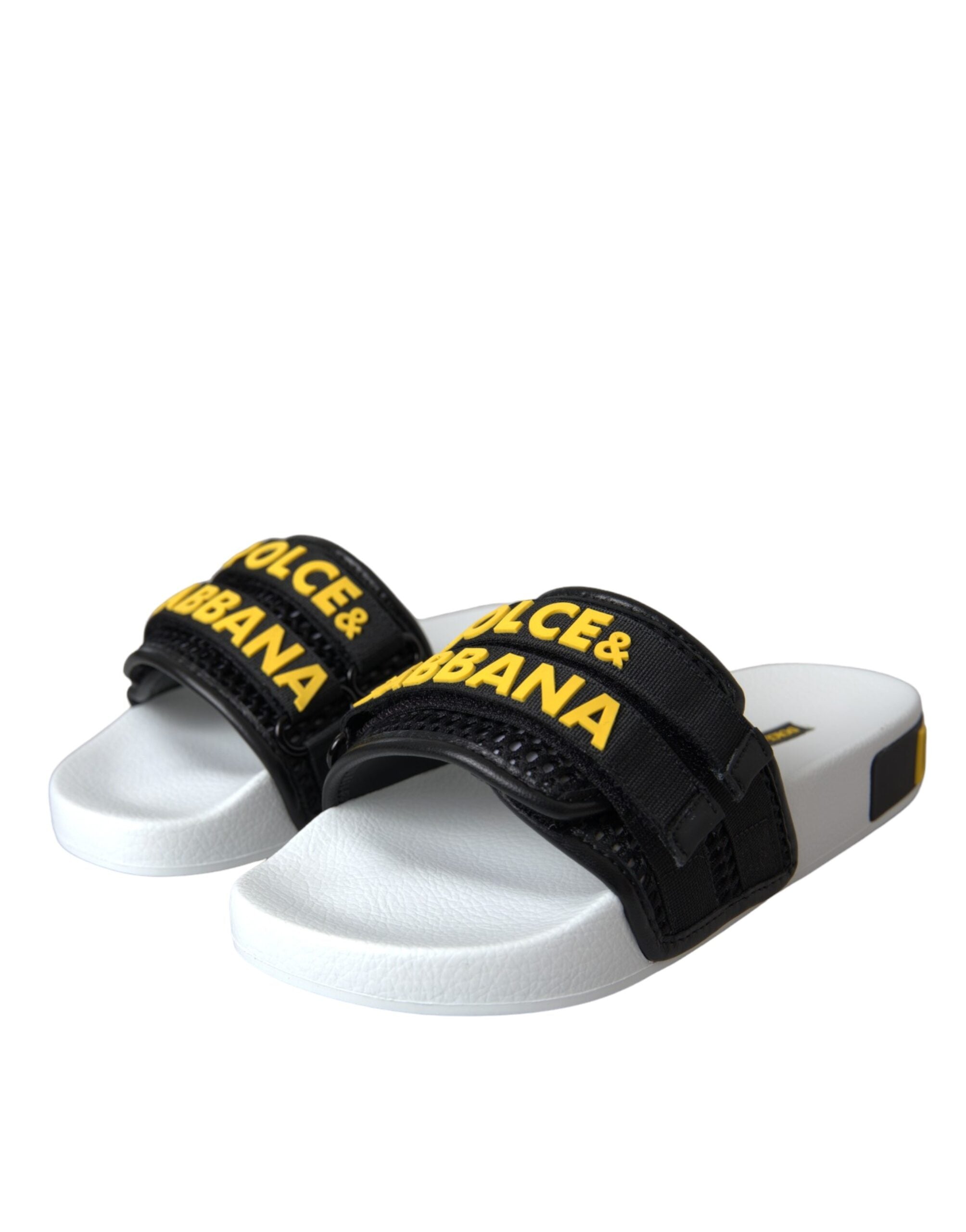 Dolce & Gabbana White Black Logo Beachwear Flats Sandals Shoes