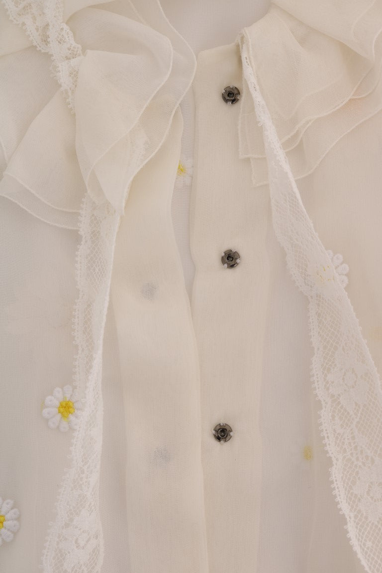 Dolce & Gabbana Elegant White Silk Daisy Blouse