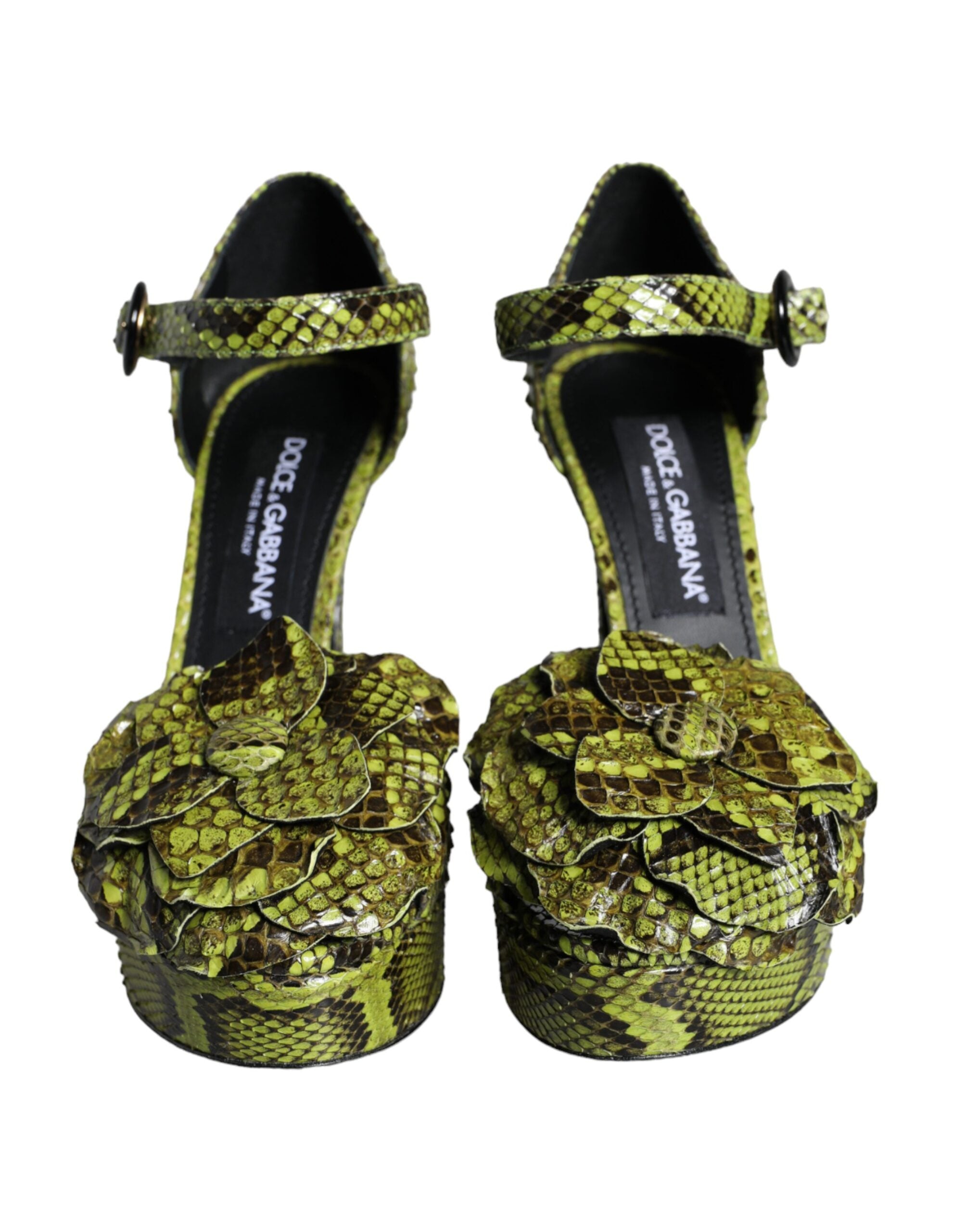 Dolce & Gabbana Green Exotic Leather Ankle Strap Heels Sandals Shoes