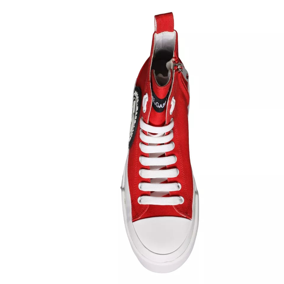 Dolce & Gabbana Red White Canvas Logo Sneakers Boots Shoes