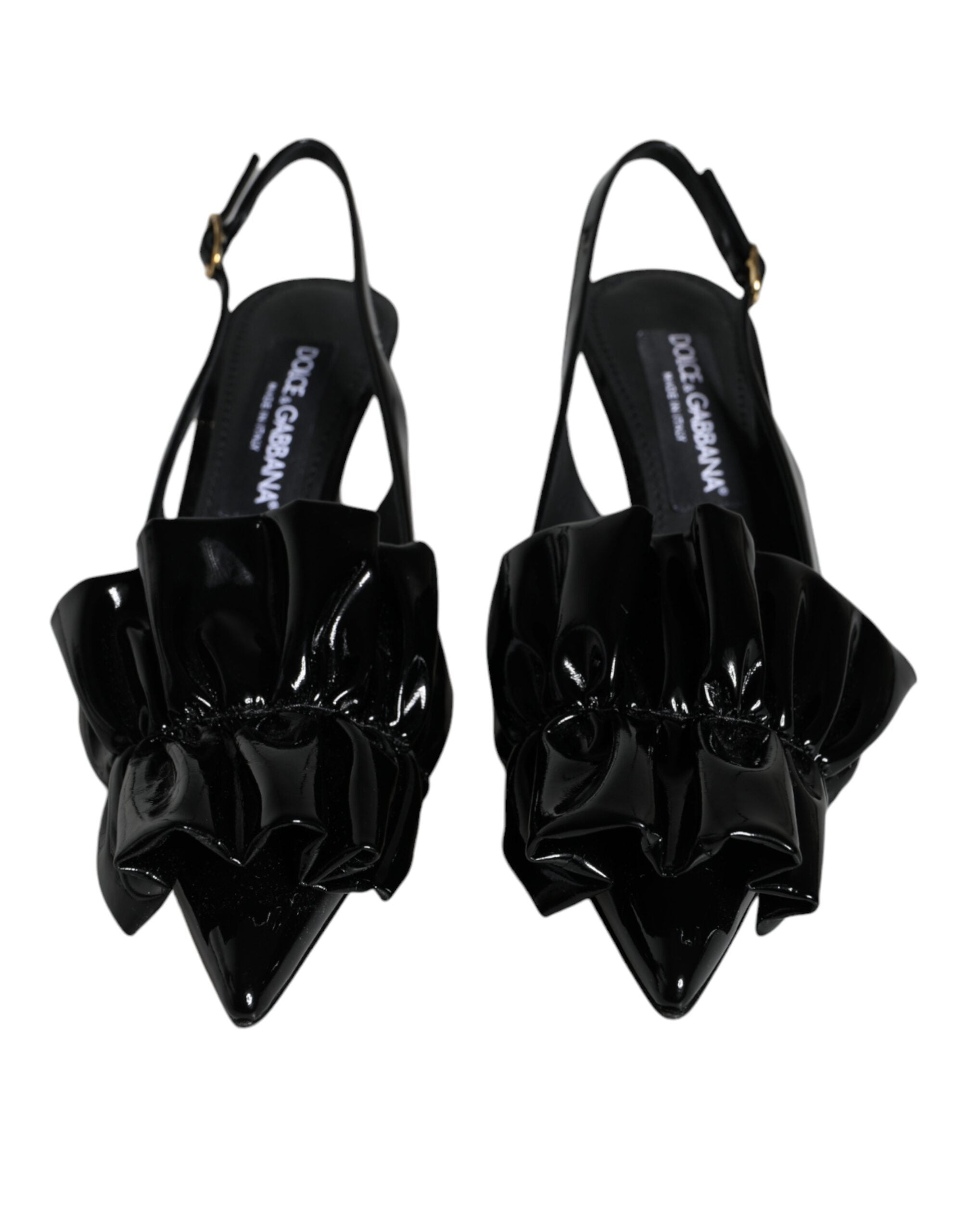 Dolce & Gabbana Black Patent Leather Heels Slingback Shoes