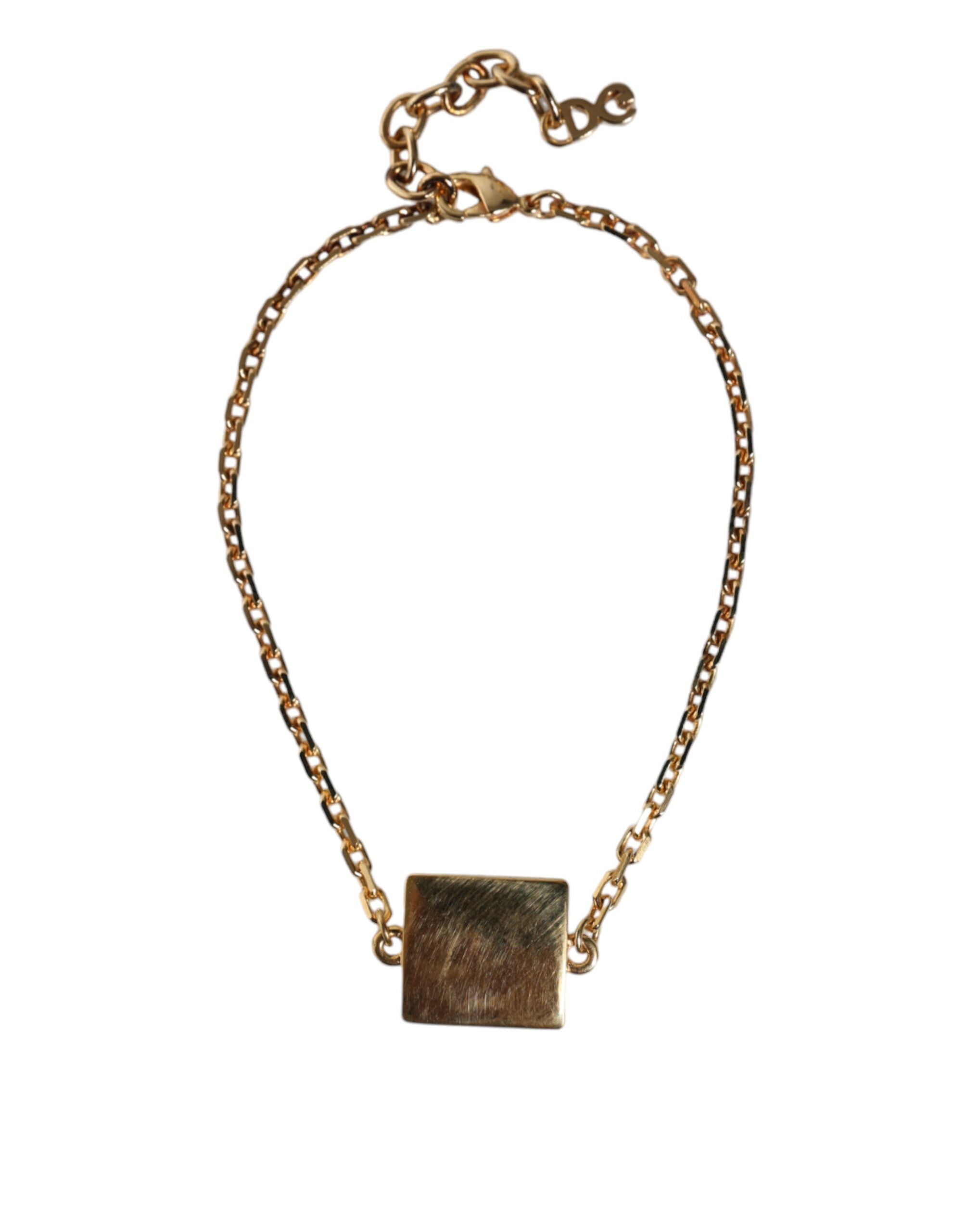 Dolce & Gabbana Gold Brass Chain Logo Sicily Pendant Necklace