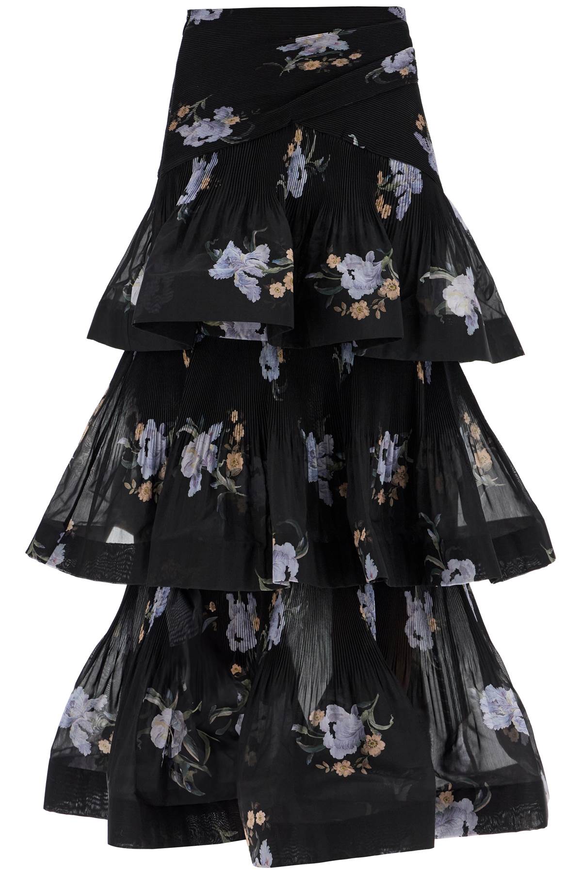 Zimmermann pleated ruffle skirt with floral print