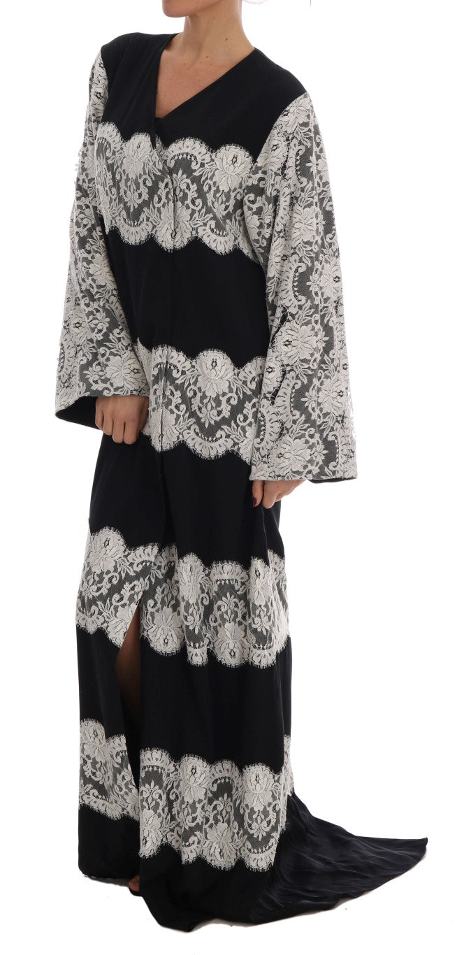 Dolce & Gabbana Elegant Silk Floral Lace Kaftan Maxi Dress