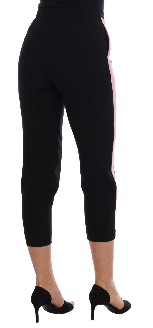 Dolce & Gabbana Chic Black Capri Pants with Pink Side Stripes