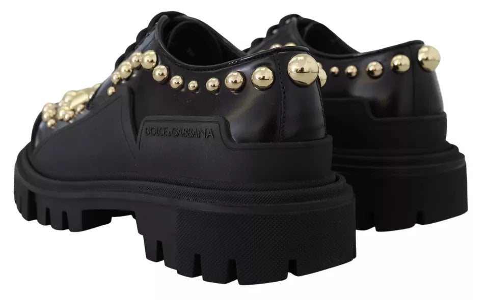 Dolce & Gabbana Black Leather Trekking Derby Embellished Shoes