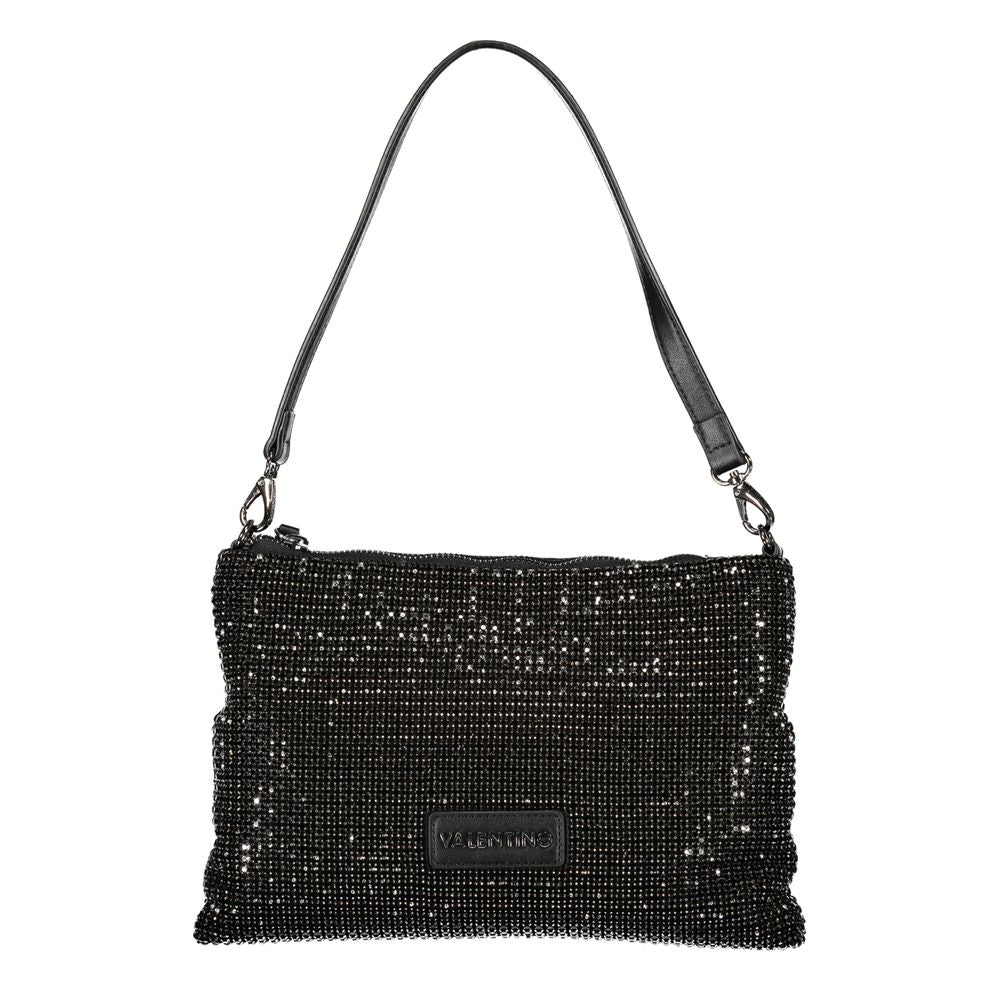 Valentino Black Polyester Women Handbag with Rhinestone Details