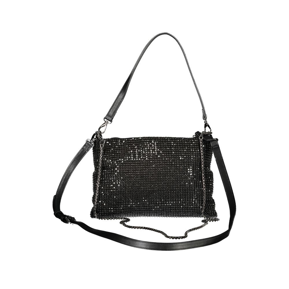 Valentino Black Polyester Women Handbag with Rhinestone Details