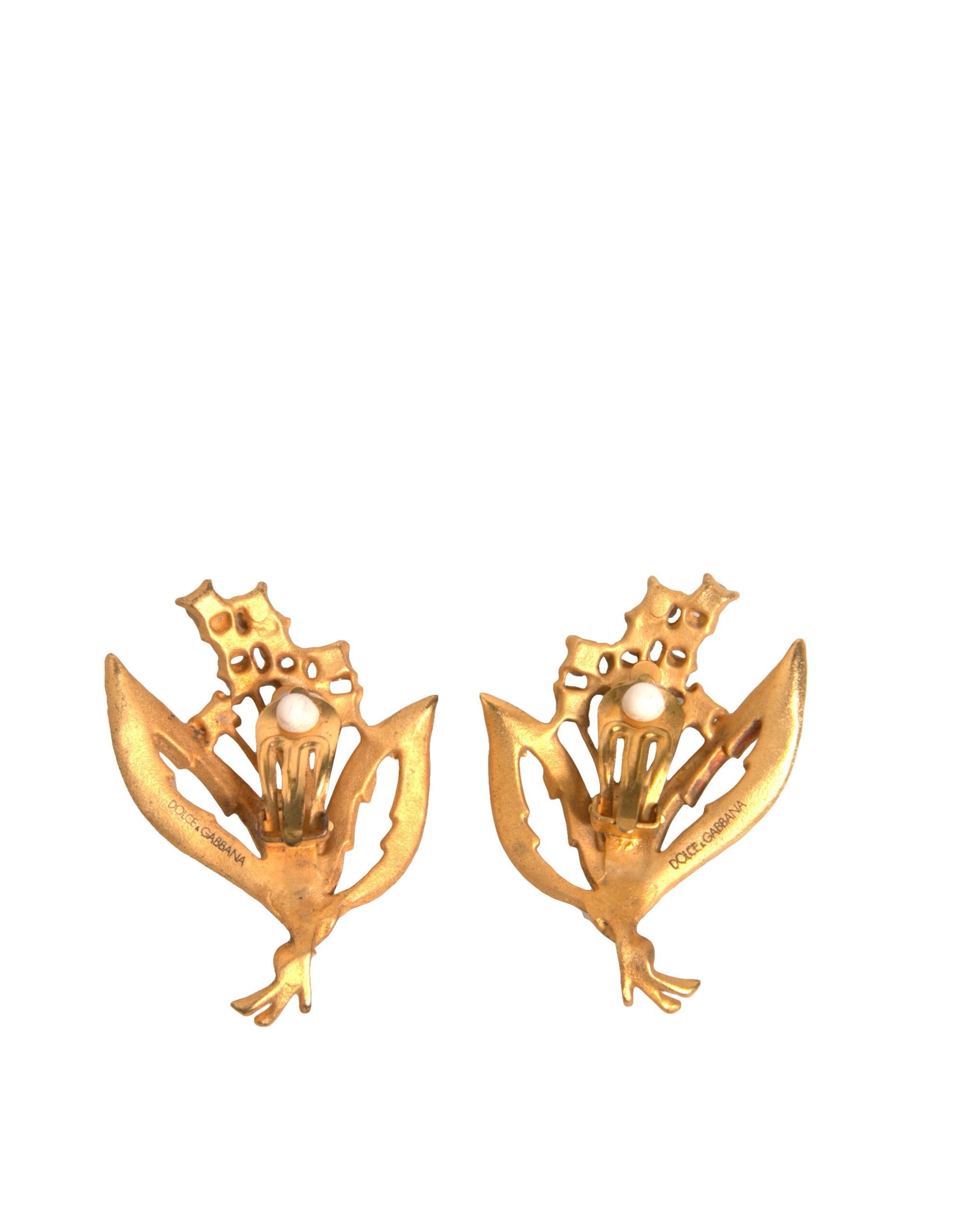 Dolce & Gabbana Gold Tone Brass Lily Of The Valley Pearl Clip On Earrings