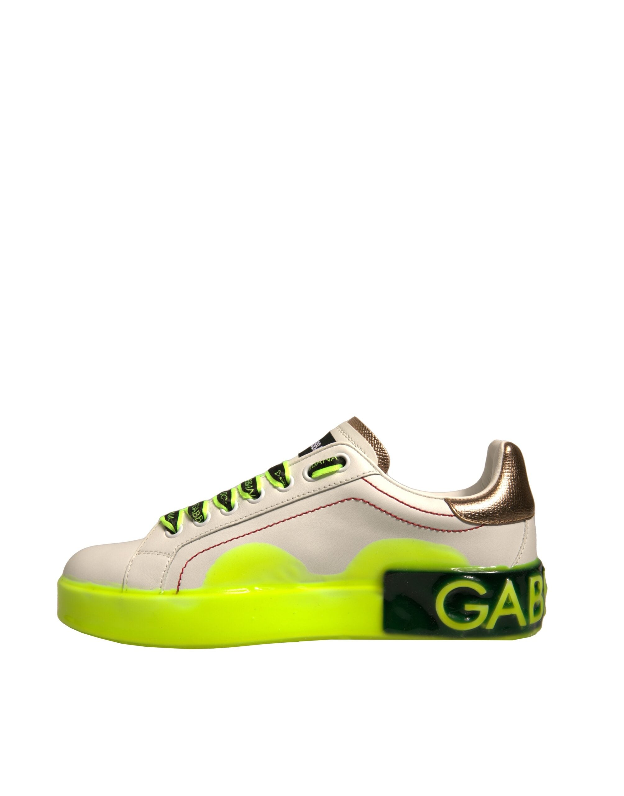 Dolce & Gabbana White Yellow Portofino Leather Sneakers Shoes