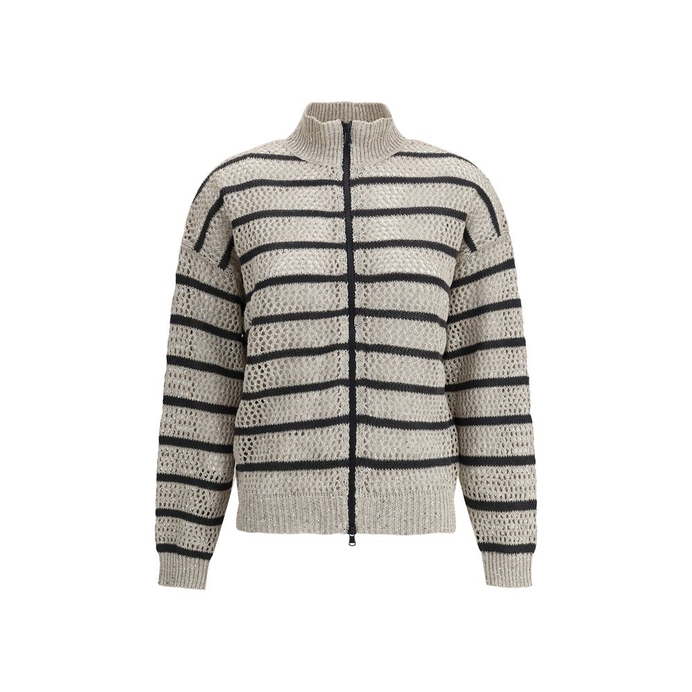 Brunello Cucinelli Open Knit Design Cardigan with Sequins