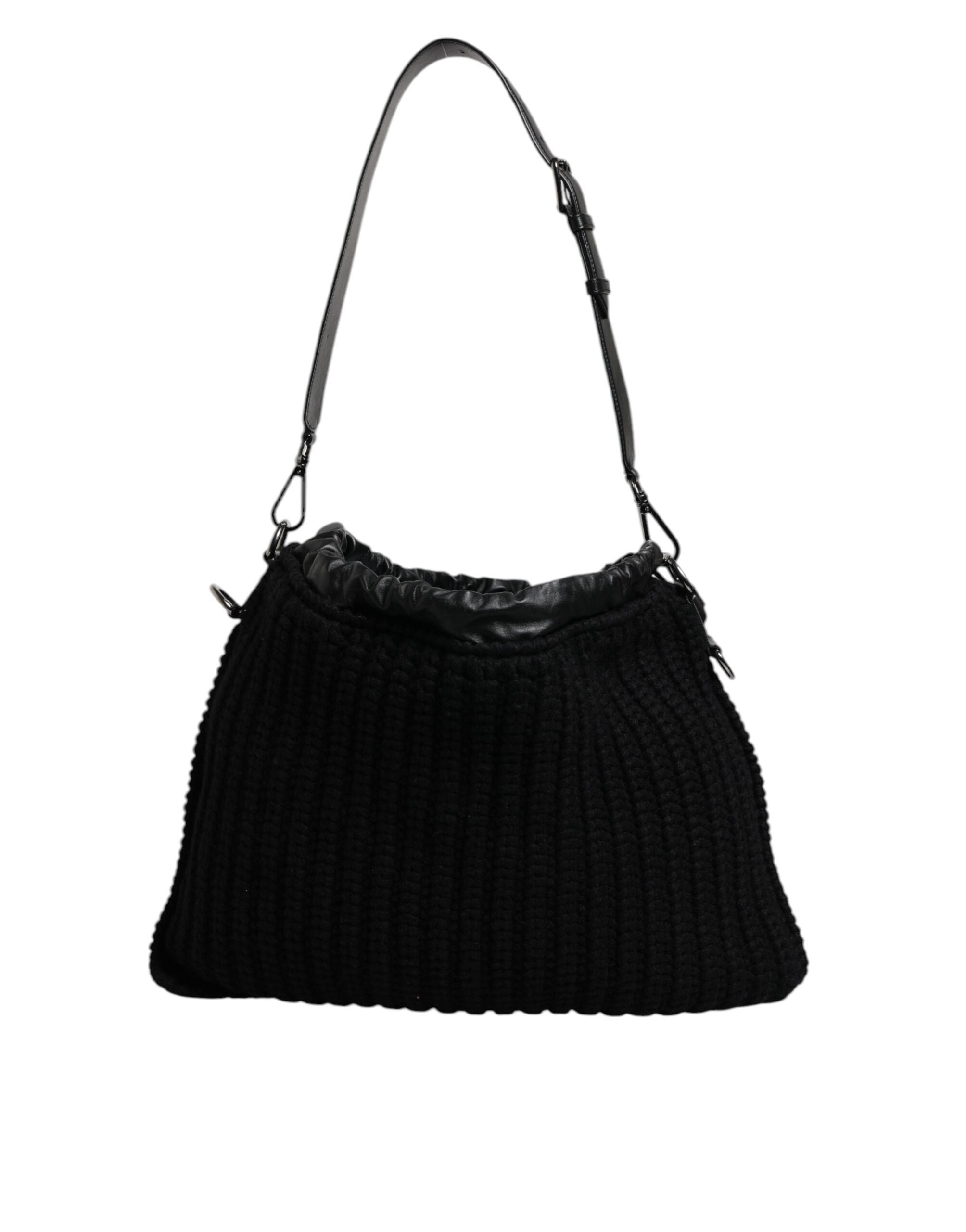 Dolce & Gabbana Black Cashmere Knitted Leather Shoulder Bag