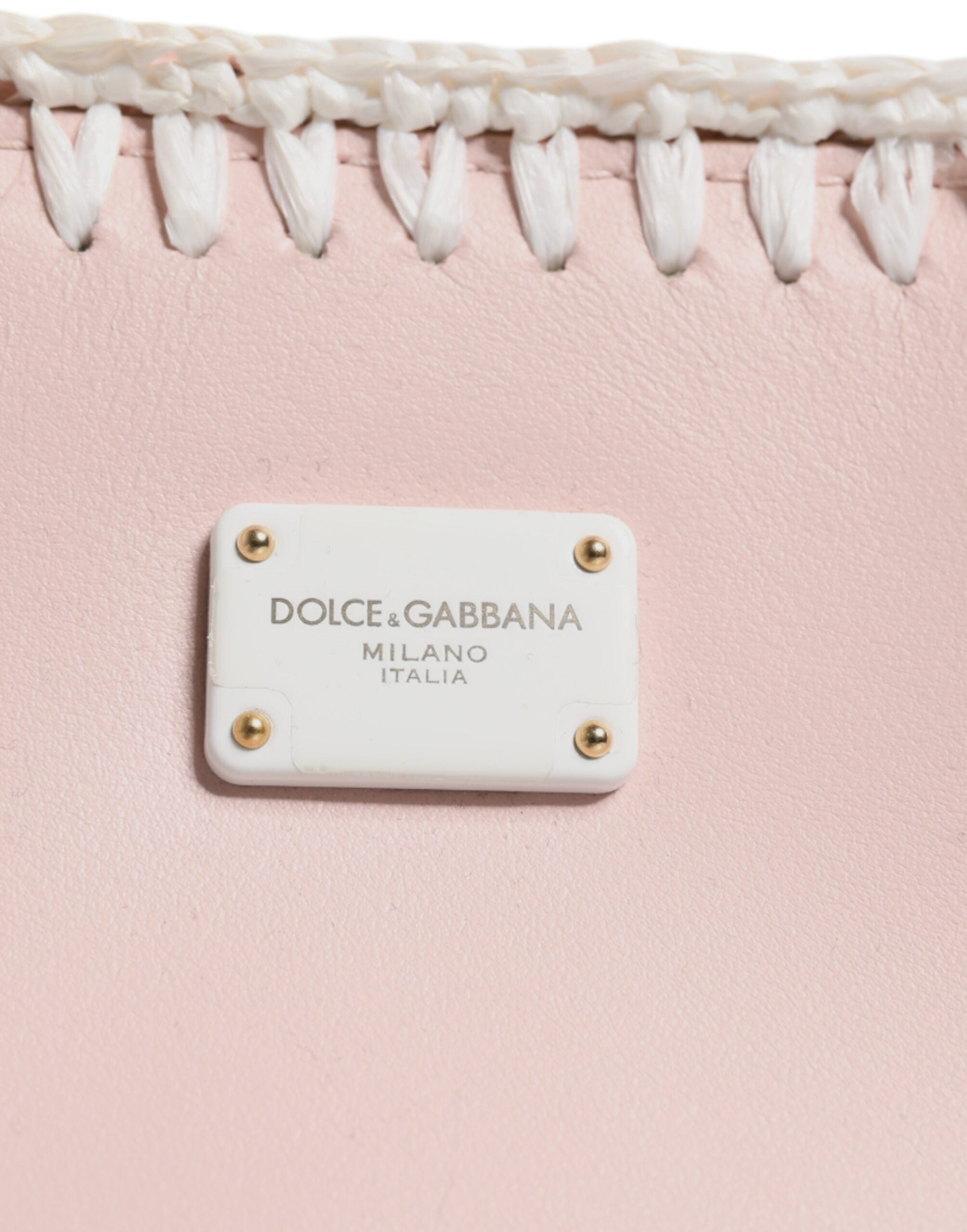 Dolce & Gabbana Light Pink Logo Plaque Soft Leather Strap Crossbody Bag