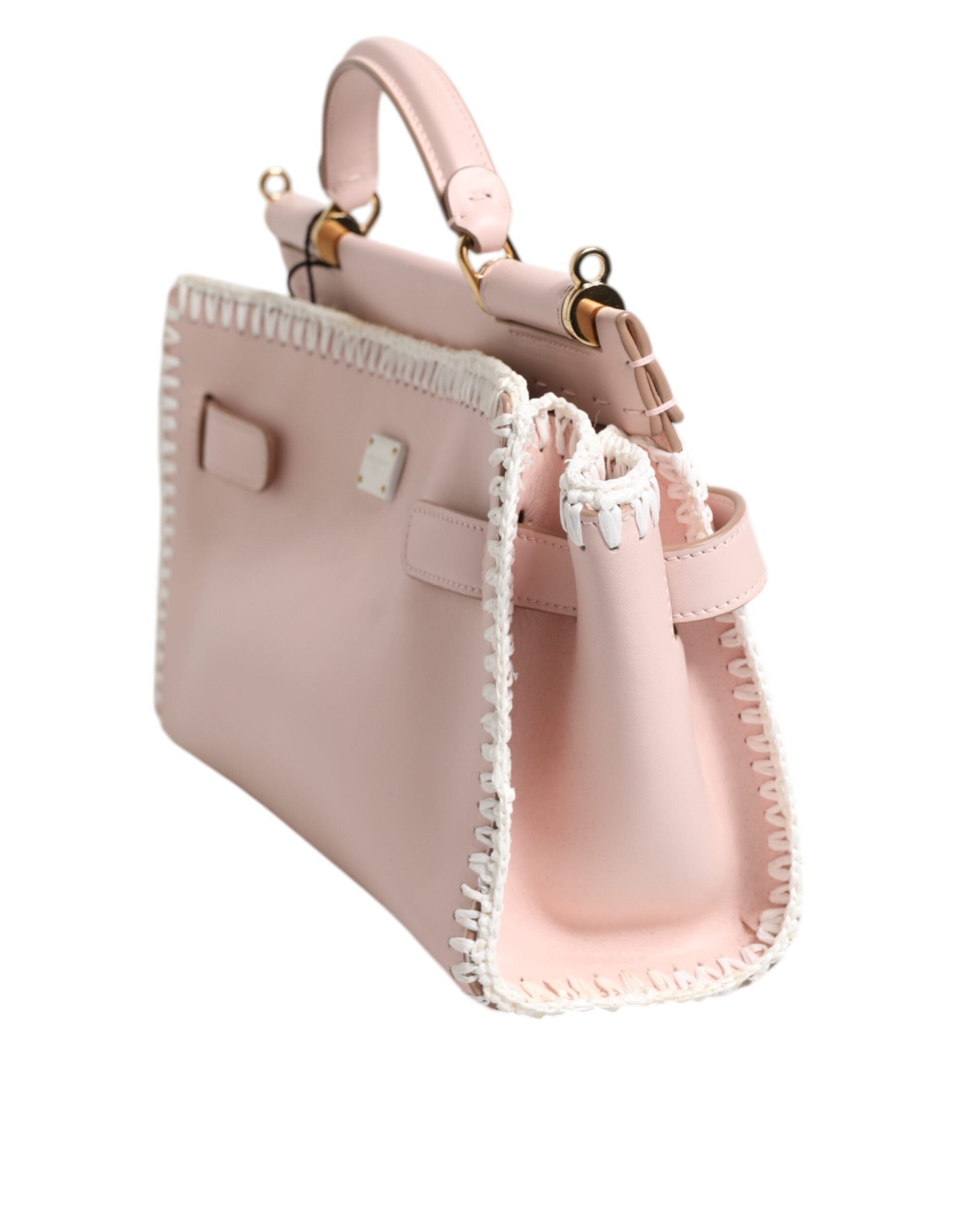 Dolce & Gabbana Light Pink Logo Plaque Soft Leather Strap Crossbody Bag