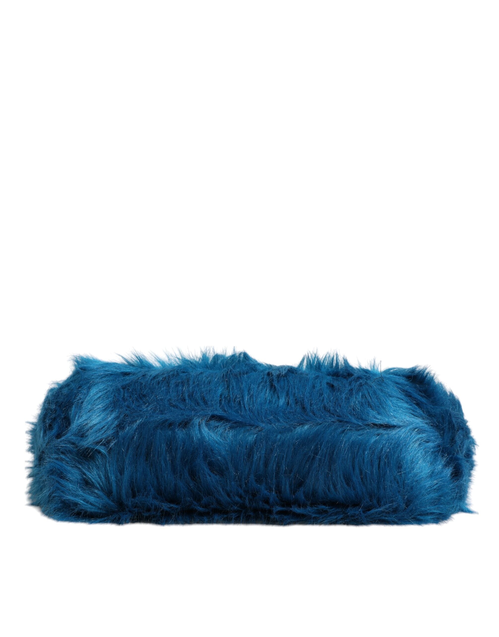 Dolce & Gabbana Blue Fur Logo Plaque Double Handle Shoulder Bag