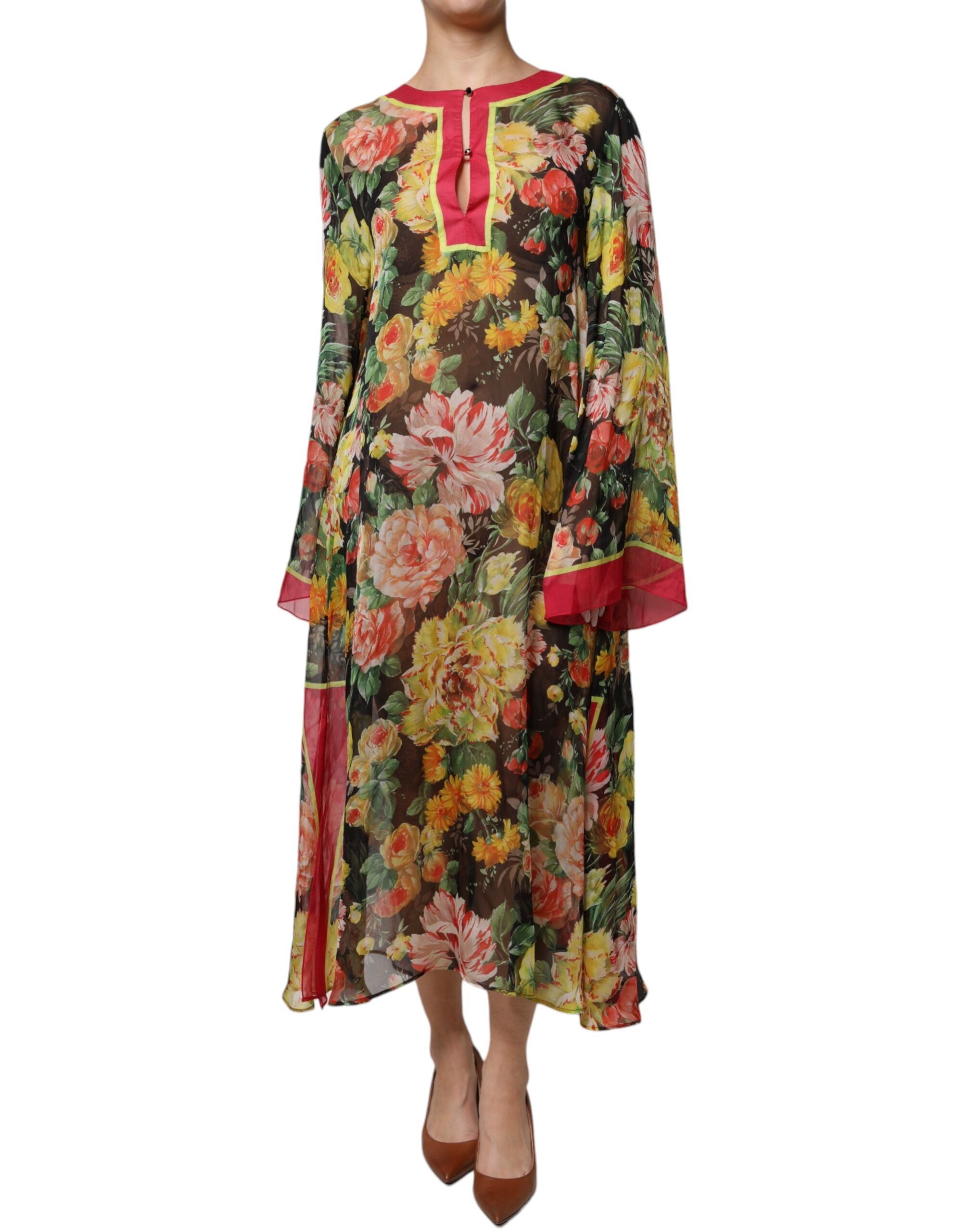 Dolce & Gabbana Multicolor Floral Silk Kaftan Maxi Dress