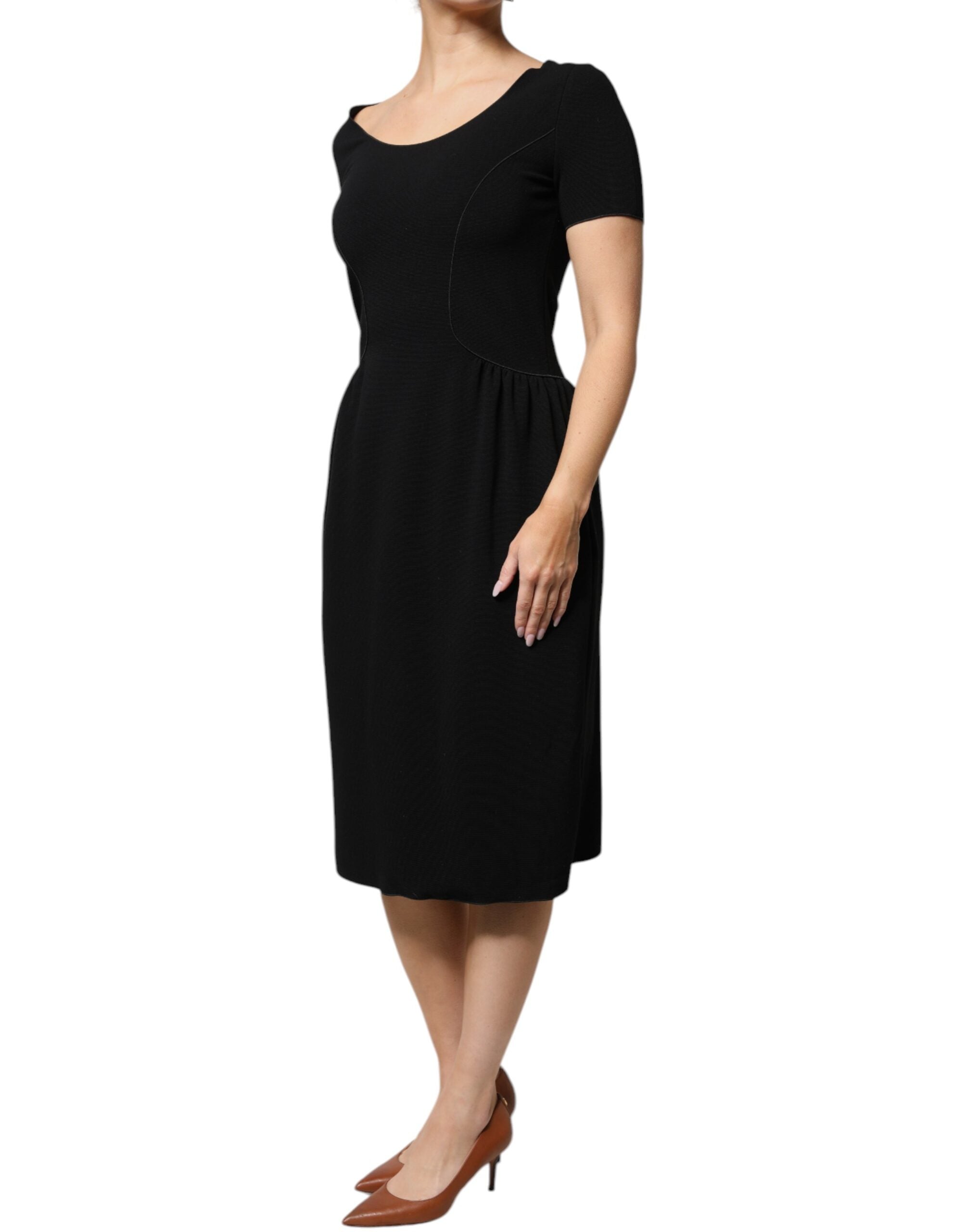 Emporio Armani Black Viscose Short Sleeves Sheath Midi Dress