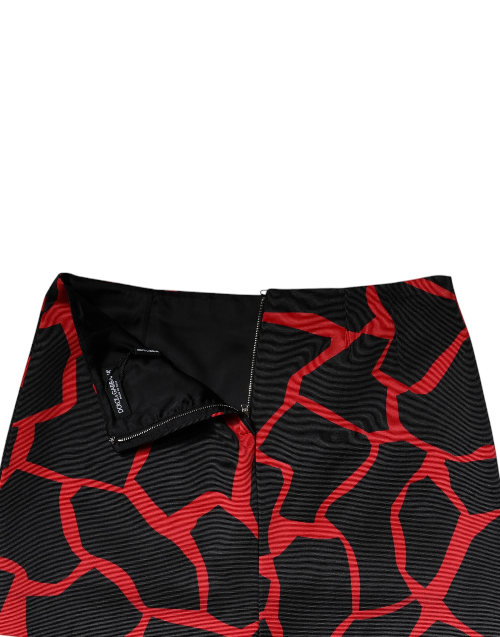 Dolce & Gabbana Black Red Abstract Mid Waist A-line Mini Skirt