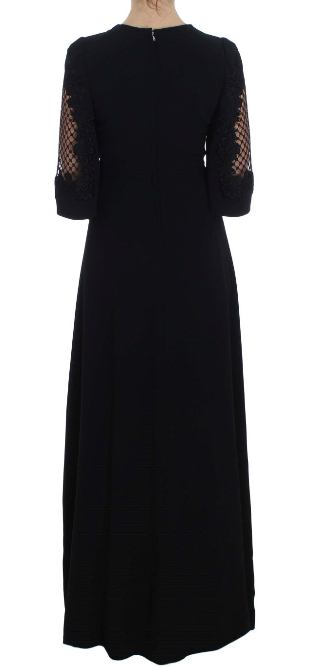 Dolce & Gabbana Elegant Black Wool Cutout Maxi Dress