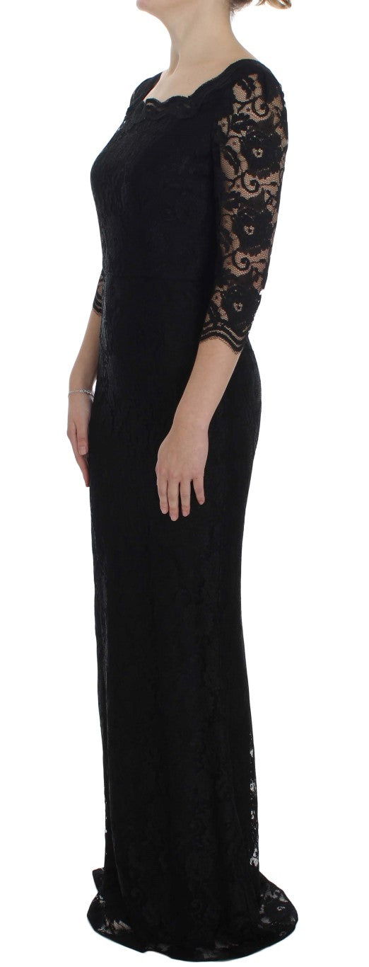 Dolce & Gabbana Elegant Black Floral Lace Maxi Dress