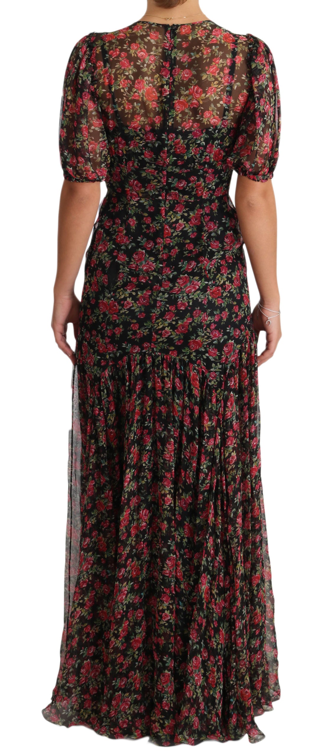 Dolce & Gabbana Elegant Black Silk Floral A-Line Gown